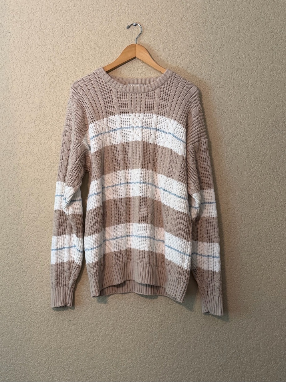 Vintage Dior Beige and White Striped Crewneck Sweater, XL